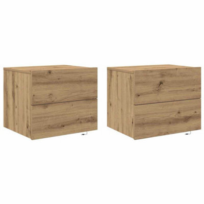 Berkfield Modern Bedside Cabinets With Led Lights Wall-Mounted 2 Pcs Artisan Oak - image 1