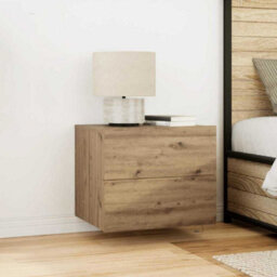 Berkfield Modern Bedside Cabinets With Led Lights Wall-Mounted 2 Pcs Artisan Oak - thumbnail 2