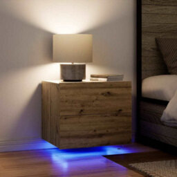Berkfield Modern Bedside Cabinets With Led Lights Wall-Mounted 2 Pcs Artisan Oak - thumbnail 5