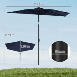 Outsunny 2.6 M Half Parasol With Solar Lights, Upf50+ Semi Round Umbrella - thumbnail 3
