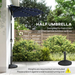 Outsunny 2.6 M Half Parasol With Solar Lights, Upf50+ Semi Round Umbrella - thumbnail 4