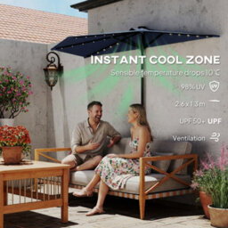 Outsunny 2.6 M Half Parasol With Solar Lights, Upf50+ Semi Round Umbrella - thumbnail 6