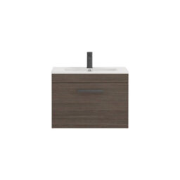 Royal Bathrooms Turin Grey Elm 600mm Wall Hung Vanity Unit 1 Drawer With Minimalist Basin Sink & Matt Black Handles - thumbnail 6
