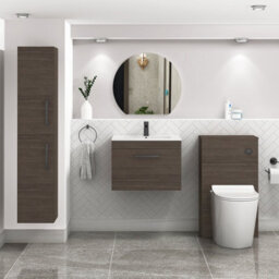 Royal Bathrooms Turin Grey Elm 600mm Wall Hung Vanity Unit 1 Drawer With Minimalist Basin Sink & Matt Black Handles - thumbnail 2