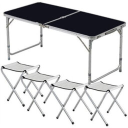 Outdoor Foldable Picnic Table & 4 Stool Set Portable Camping Garden Indoor Black - thumbnail 4