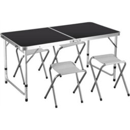 Outdoor Foldable Picnic Table & 4 Stool Set Portable Camping Garden Indoor Black - thumbnail 5
