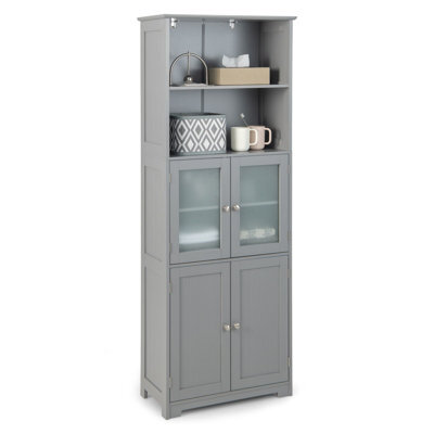 Costway 163Cm Tall Bathroom Storage Cabinet Kitchen Pantry Cupboard W/ Glass Doors Grey - image 1