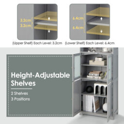Costway 163Cm Tall Bathroom Storage Cabinet Kitchen Pantry Cupboard W/ Glass Doors Grey - thumbnail 6
