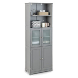 Costway 163Cm Tall Bathroom Storage Cabinet Kitchen Pantry Cupboard W/ Glass Doors Grey