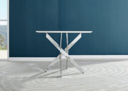 Furniturebox Novara White High Gloss 100Cm Round Dining Table With Chrome Starburst Legs & 4 Navy Pesaro Velvet Chairs - thumbnail 7