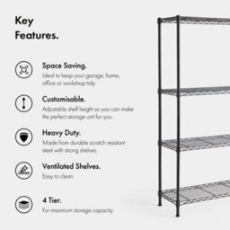 Vonhaus Garage Shelving Units Set Of 2 Adjustable 4-Tier Wire Shelving Unit For Storage - Metal Wire Shelves For Garage - thumbnail 5