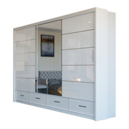 Sliding Wardrobes 4 u LTD Modern High Gloss And Mirrored Sliding Wardrobe White 253Cm - thumbnail 2