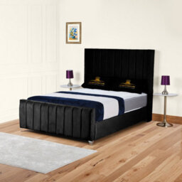 UKBEDFURNITURE Empire Wingback Black Plush Valvet Upholstered Gas Lift Ottoman Storage Bed -  With 48 Inch Headboard - thumbnail 1