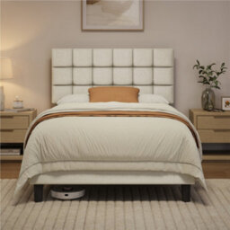 Yaheetech 120 X 190 Cm Small Double Upholstered Bed Frame, Modern Platform Bed Frame, Beige - thumbnail 7