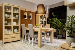 Arte Kaspian Sonoma Showcase 90Cm Tall Display Cabinet - Glass Doors With 2 Drawers - thumbnail 5