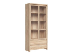 Arte Kaspian Sonoma Showcase 90Cm Tall Display Cabinet - Glass Doors With 2 Drawers