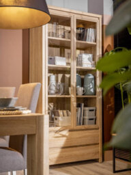 Arte Kaspian Sonoma Showcase 90Cm Tall Display Cabinet - Glass Doors With 2 Drawers - thumbnail 2