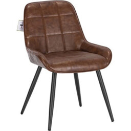 Set Of 2 Faux Leather Dining Chairs Metal Legs Reception Restaurant Chairs - Brown