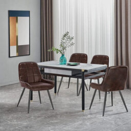 Set Of 2 Faux Leather Dining Chairs Metal Legs Reception Restaurant Chairs - Brown - thumbnail 3