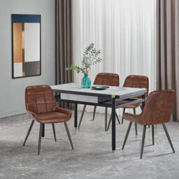 Set Of 2 Faux Leather Dining Chairs Metal Legs Reception Restaurant Chairs - Brown - thumbnail 2