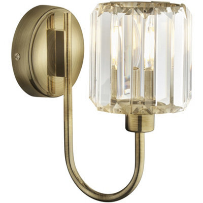 Loops Indoor Antique Brass Plate Wall Light - Clear Glass Shade - Dimmable 6W Led E14 - image 1