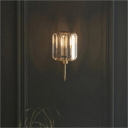 Loops Indoor Antique Brass Plate Wall Light - Clear Glass Shade - Dimmable 6W Led E14 - thumbnail 4