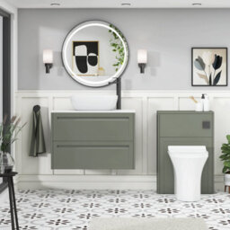 Royal Bathrooms Royal Bathroom Elmore 800mm Matt Green Wall Mounted Bathroom Vanity Unit 2 Drawer Plain White Worktop With Elva Basin - thumbnail 5