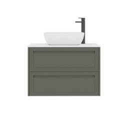Royal Bathrooms Royal Bathroom Elmore 800mm Matt Green Wall Mounted Bathroom Vanity Unit 2 Drawer Plain White Worktop With Elva Basin - thumbnail 7