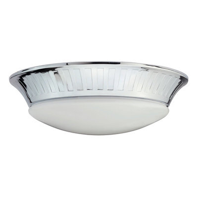 Ip44 1-Bulb Flush Light With Opaque Glass Shade In Polished Chrome For Bathrooms