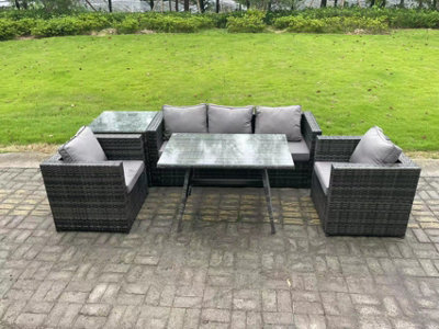 Fimous 5 Seater Wicker Rattan Outdoor Furniture Garden Dining Set With Sofa Oblong Dining Table Armchair Side Table - image 1