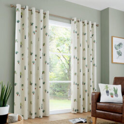 Fusion Cactus 100% Cotton Botanical Print Pair Of Eyelet Curtains