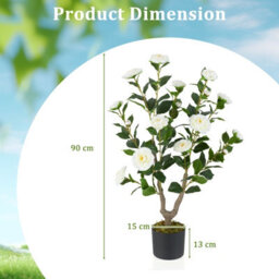 Costway 90Cm Artificial Camellia Tree Faux Flower Plant In Nursery Pot-White - thumbnail 2