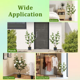 Costway 90Cm Artificial Camellia Tree Faux Flower Plant In Nursery Pot-White - thumbnail 9