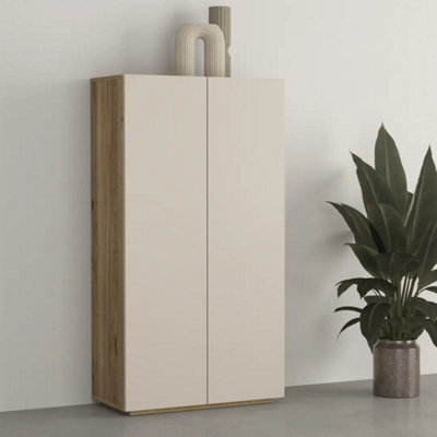 Arte Criss 70Cm Highboard Cabinet - Cashmere & Oak Mauvella, Tall Storage With Gentle Versatility - image 1