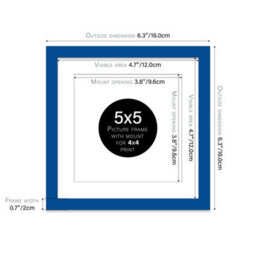 "5X5"" Blue Picture Frame - 5X5"" Square Frame With 4X4"" Mount For 5X5""/4X4"" Pictures Art Deco Style Room Decor, 1 Pack" - thumbnail 2