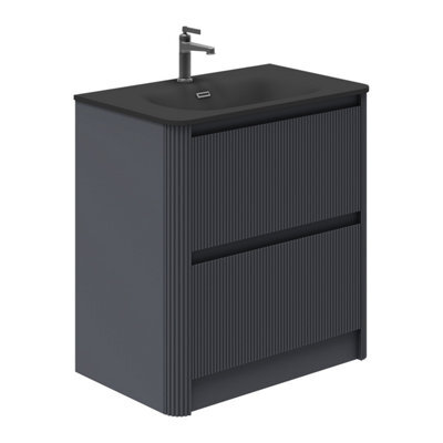 Plum&clay Isla Ribbed Fluted Grey 2 Drawer Freestanding Bathroom Vanity Unit & Black Basin Set (W)800mm - image 1
