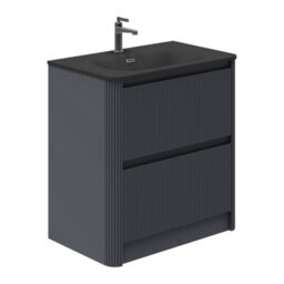 Plum&clay Isla Ribbed Fluted Grey 2 Drawer Freestanding Bathroom Vanity Unit & Black Basin Set (W)800mm - thumbnail 1