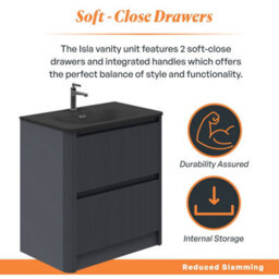 Plum&clay Isla Ribbed Fluted Grey 2 Drawer Freestanding Bathroom Vanity Unit & Black Basin Set (W)800mm - thumbnail 4