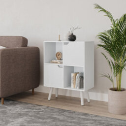 Urbn-Living Urbnliving 80Cm Height White 4 Cube With White 2 Wooden Door Bookcase With White Legs Shelves - thumbnail 2