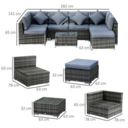 Outsunny 8Pc Rattan Sofa Garden Furniture Aluminium Outdoor Patio Set Grey - thumbnail 3