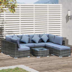 Outsunny 8Pc Rattan Sofa Garden Furniture Aluminium Outdoor Patio Set Grey - thumbnail 1