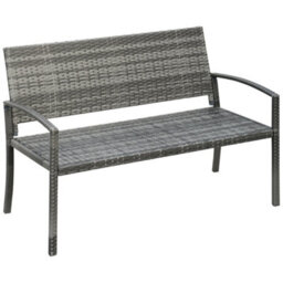 Outsunny Patio Rattan 2 Seater Garden Bench Love Seater Garden Armchair Grey - thumbnail 2