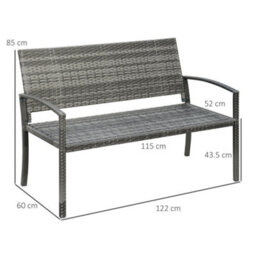 Outsunny Patio Rattan 2 Seater Garden Bench Love Seater Garden Armchair Grey - thumbnail 3