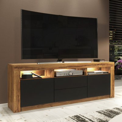 Tv Unit Shine 160Cm - Dark Oak & Black Matt Doors And Led Lights - image 1