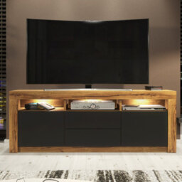 Tv Unit Shine 160Cm - Dark Oak & Black Matt Doors And Led Lights - thumbnail 5