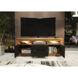 Tv Unit Shine 160Cm - Dark Oak & Black Matt Doors And Led Lights - thumbnail 7
