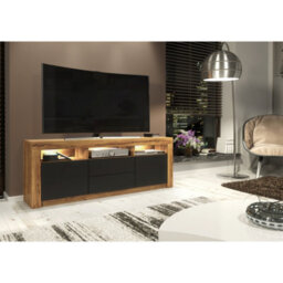 Tv Unit Shine 160Cm - Dark Oak & Black Matt Doors And Led Lights - thumbnail 2