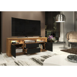 Tv Unit Shine 160Cm - Dark Oak & Black Matt Doors And Led Lights - thumbnail 3