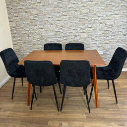 Doubs Dining Table And 6 Black Velvet Chairs Set And Walnut Effect Table - thumbnail 2