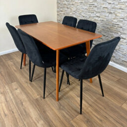 Doubs Dining Table And 6 Black Velvet Chairs Set And Walnut Effect Table - thumbnail 3